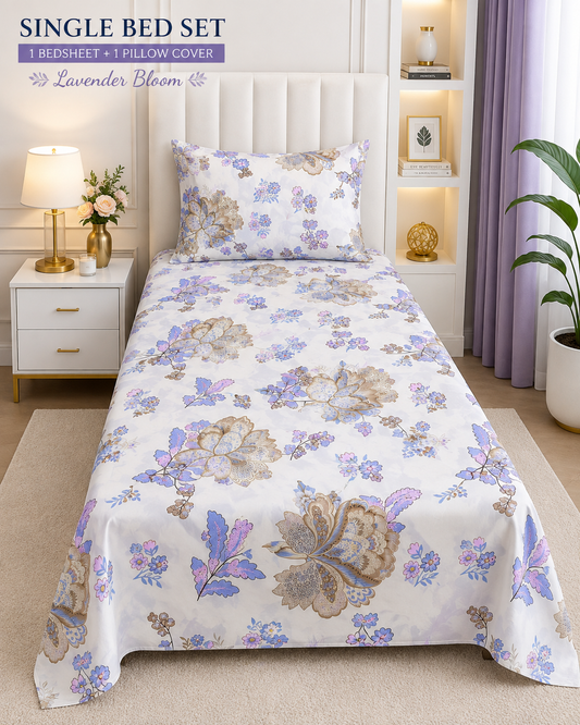 Lavender Bloom Printed Bedsheet Set