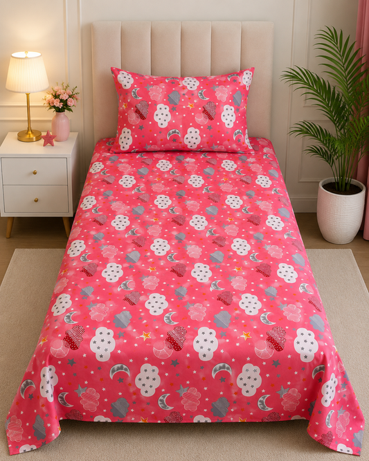 Starlight Dreams – Pink Printed Bedsheet Set