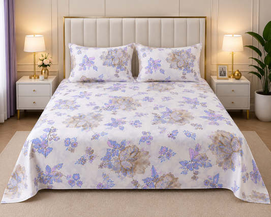 Lavender Bloom Printed Bedsheet Set
