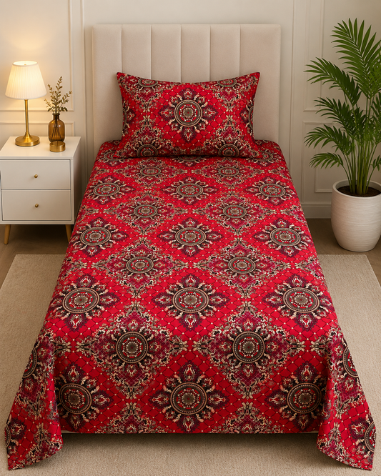 Royal Heritage – Red Printed Bedsheet Set