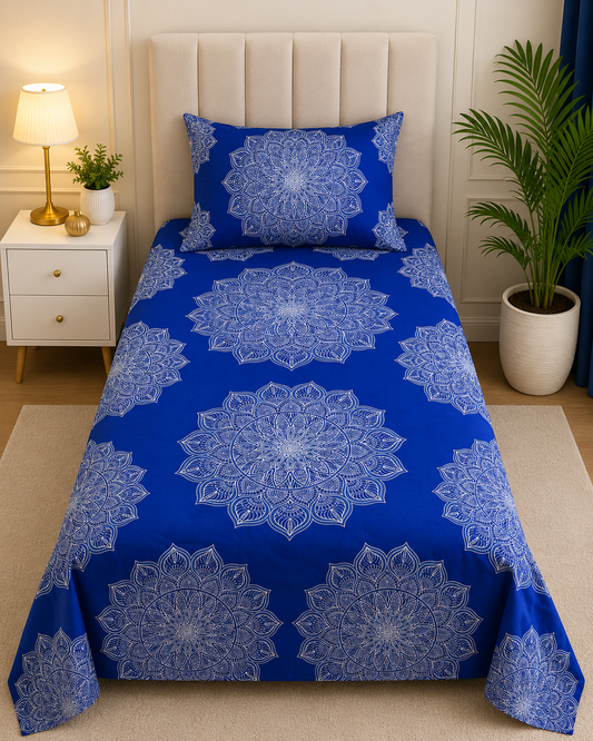 Royal Mandala Royal Blue Printed Bedsheet Set