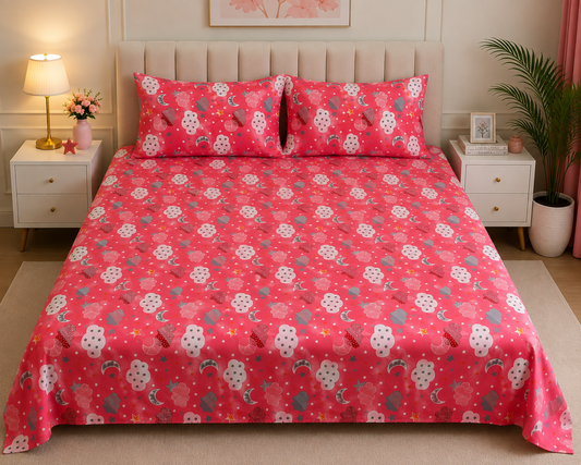 Starlight Dreams – Pink Printed Bedsheet Set