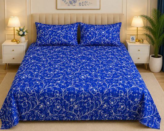Royal Floral – Royal Blue Printed Bedsheet Set