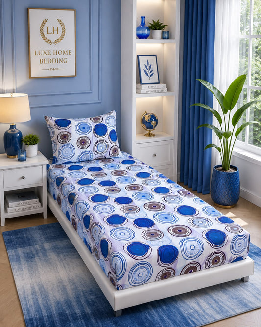 Coastal Circles Blue Printed Bedsheet Set