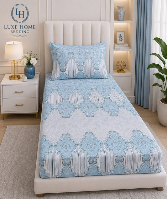 Aqua Heritage – Blue Printed Bedsheet Set