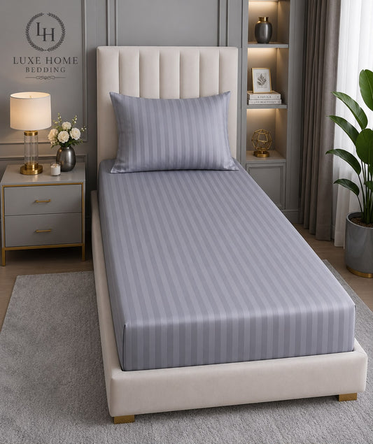 Serene Stripes – Blue Printed Bedsheet Set