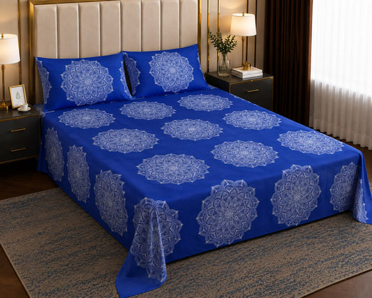 Royal Mandala Royal Blue Printed Bedsheet Set